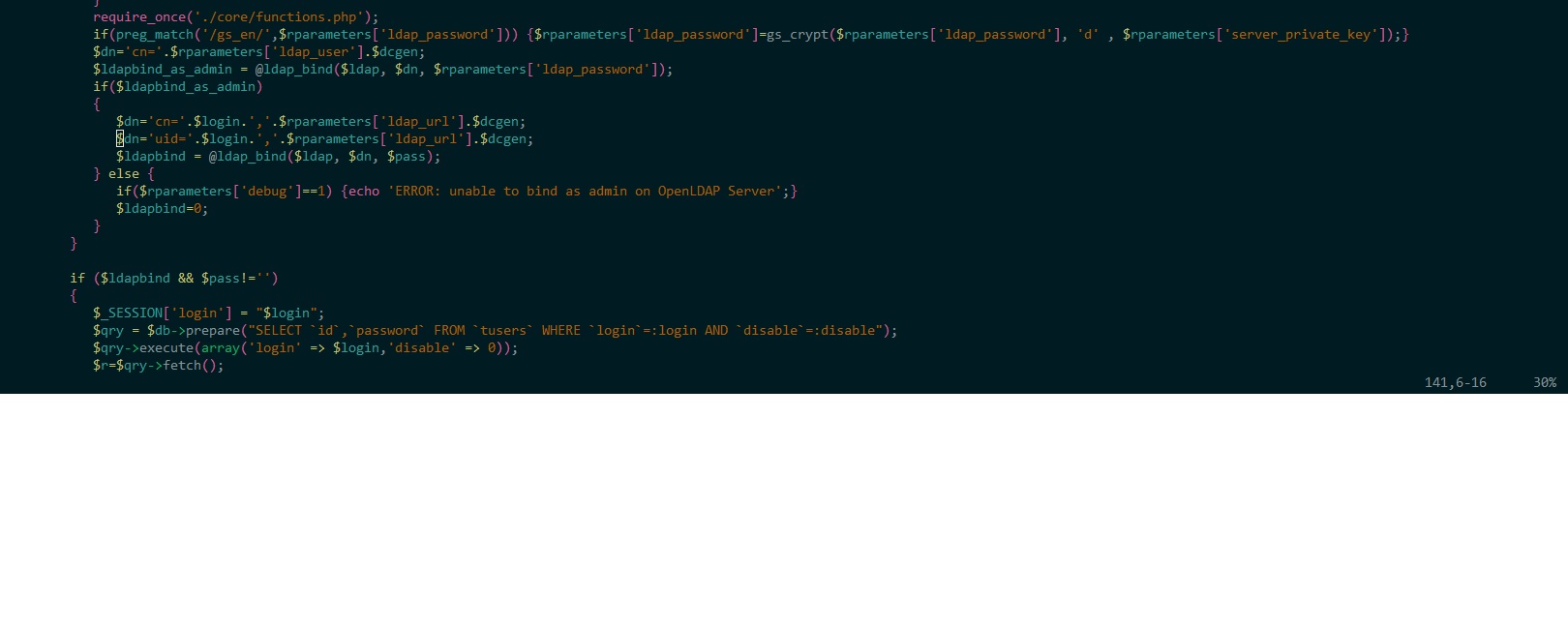 ligne modifiée dans login.php